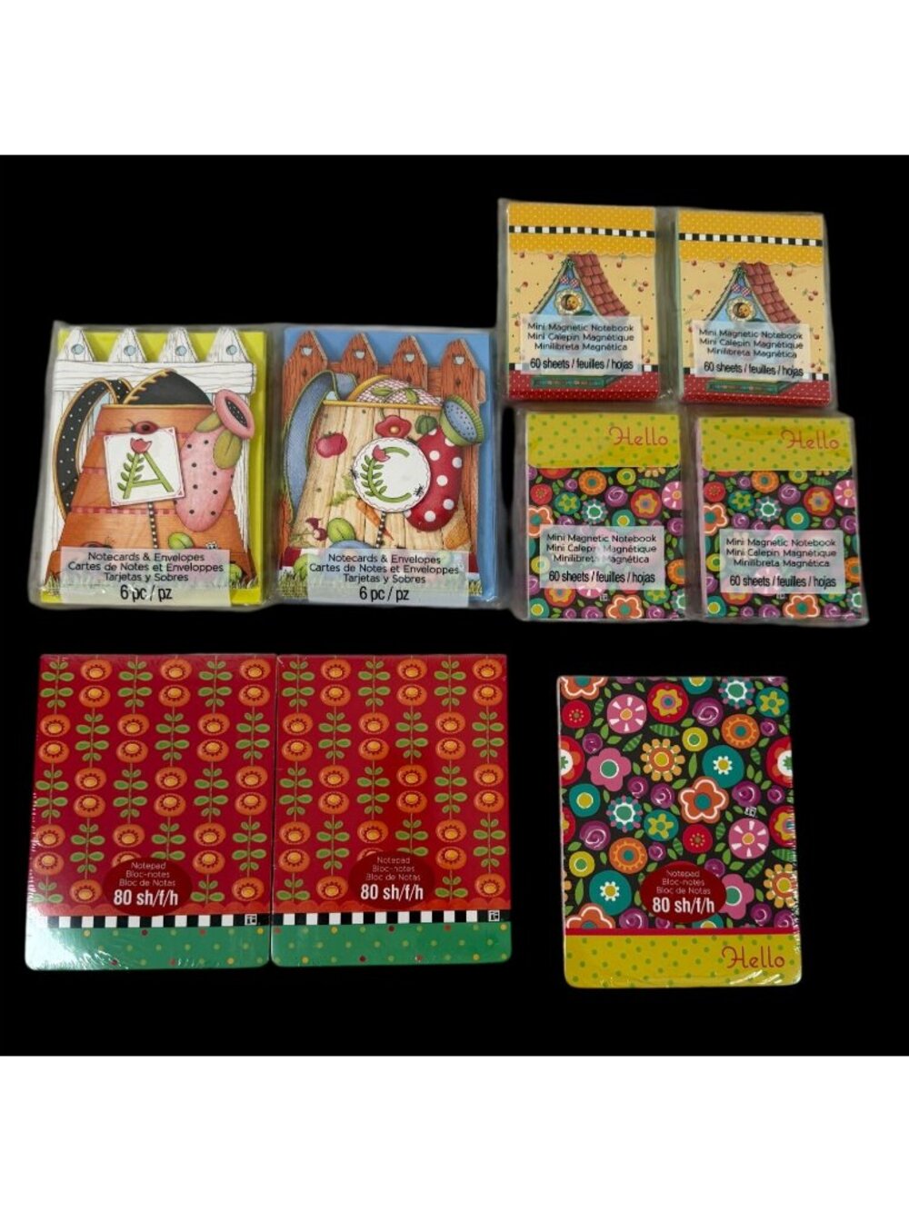 Mary Engelbreit Notecard & Notepad Lot of 9 2014 Birdhouse Flowers Monogram A C